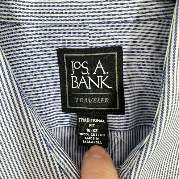 Jos A Bank Traveler Mens Button Down Shirt Blue White Stripe Traditional 16 33 - Picture 7 of 10